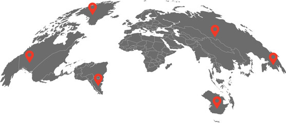 World Map with Red Location Pin Markers © sudais