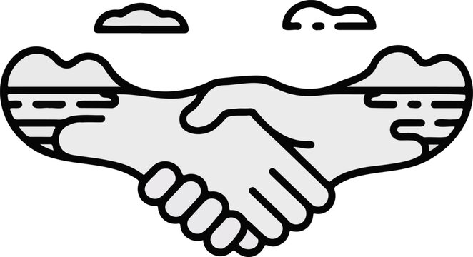 Minimalist black line art handshake icon isolated on transparent background representing partnership agreement and professional unity