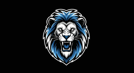 Obraz premium Roaring lion mascot logo vector illustration on black background