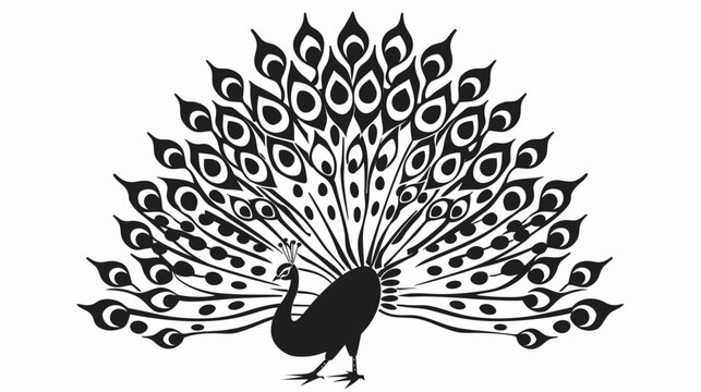 Elegant peacock vector silhouette with detailed feathers on a white background