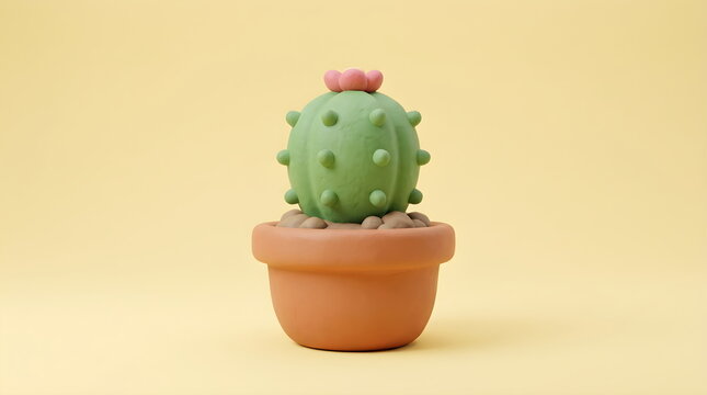 Minimalist 3D claymorphism succulent plant icon on a yellow background