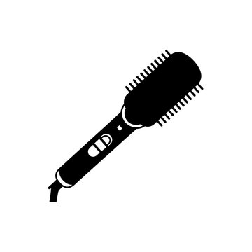 Black electric hair straightening brush icon isolated on white background.