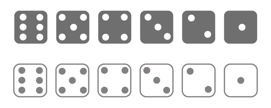 Game dice set isolated on transparent background. Set of dice in flat and linear design from one to six. Traditional game die with marked with different numbers of dots . vector&nbsp;illustration.eps.10