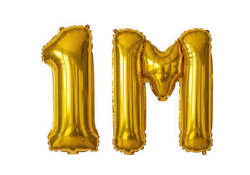 Golden foil number one m on white background