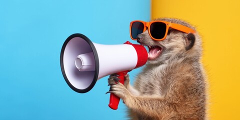 Fototapeta premium Meerkat announces something important with enthusiasm
