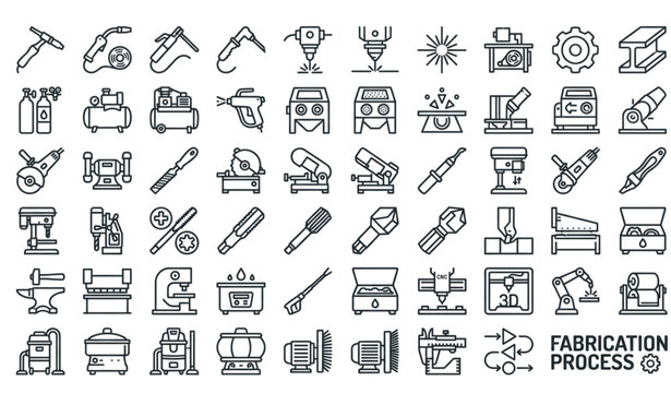 Metalworking editable stroke vector icon set with welding drilling grinding and industrial tools