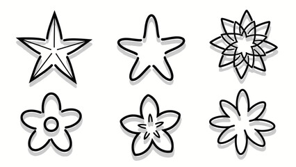 Obraz premium Abstract star and flower shapes in black and white with shadow effects