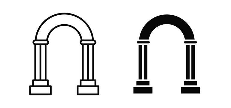 Archway vector icon set black filled and outlined style.