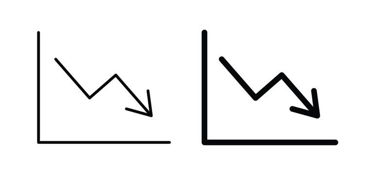 Arrow trend-down vector icon set black filled and outlined style.
