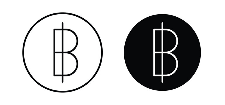 Baht sign set in black and blue colors on white background