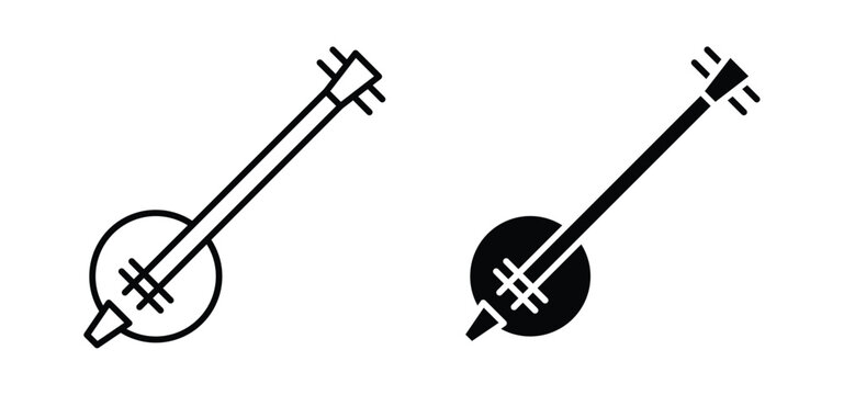 Banjo vector icon set black filled and outlined style.