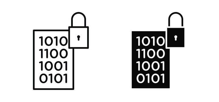 Binary Lock vector icon set black filled and outlined style.