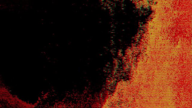 Abstract orange glitch background with retro CRT monitor scanlines and digital distortion. Ideal for synthwave music art, cyberpunk designs, technology concepts, and creative video overlays.