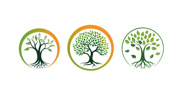 Tree icons in circles nature and growth concepts for design