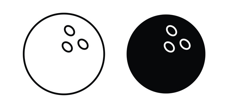 Bowling ball vector icon set black filled and outlined style.