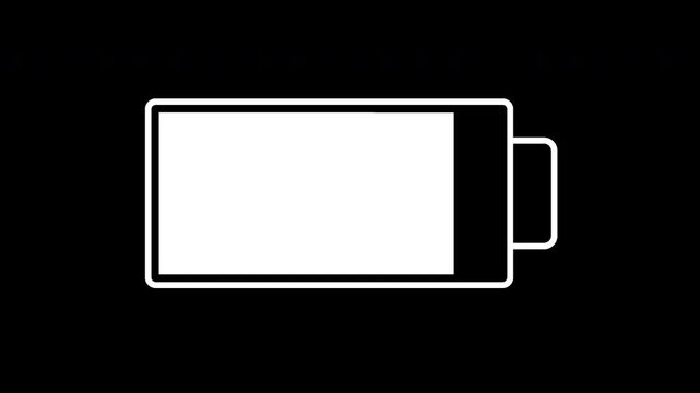 Looping alpha channel battery charging empty to full, battery capacity level 4k animation. Electric car charge, phone charging recharging status 4k animation to use for technology, cellphone. 
