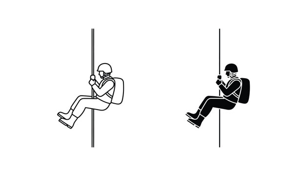 Soldier rappelling on rope in outline and solid black silhouette styles