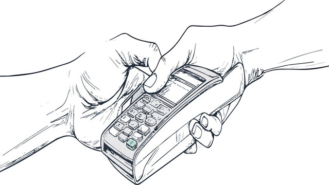 Hand entering pin on credit card terminal