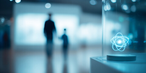Fototapeta premium Glowing atomic model in modern museum