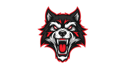 Obraz premium Fierce wolf head illustration with red accents on white background