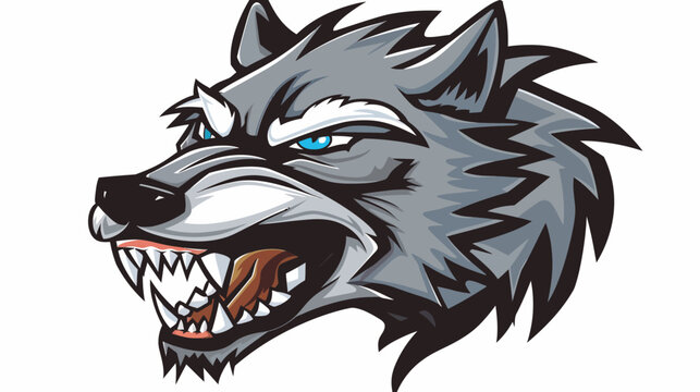 Stylized wolf head illustration with aggressive expression and detailed fur