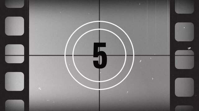 10 Second Old Film Countdown Animation with Vintage Dust Flicker Scratches Vignette and Retro Cinema Leader Effect for Historical Documentary and Movie Intro Style 4K Video