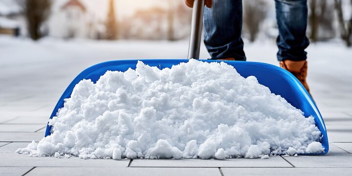 Shoveling snow from a pathway in winter