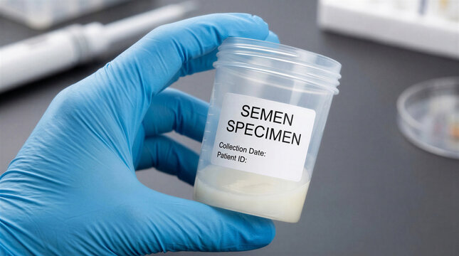 Semen Specimen Container in Laboratory for Male Fertility Analysis