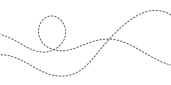 Abstract dashed line art representing a winding path or a continuous journey with curves and loops, perfect for symbolizing movement and progression