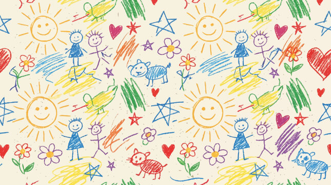 Colorful childlike doodle pattern background.