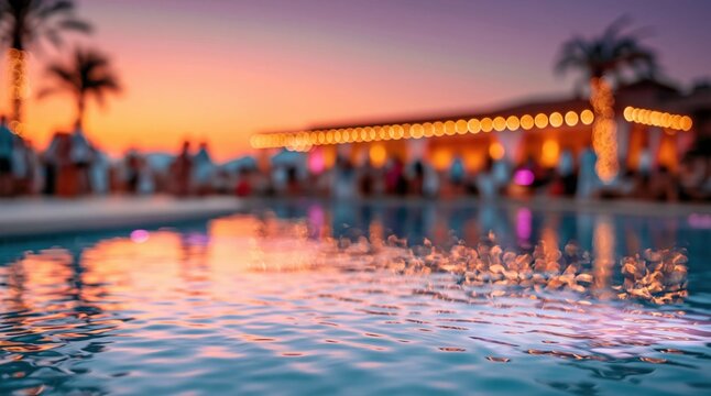Sunset reflections poolside paradise evening glow