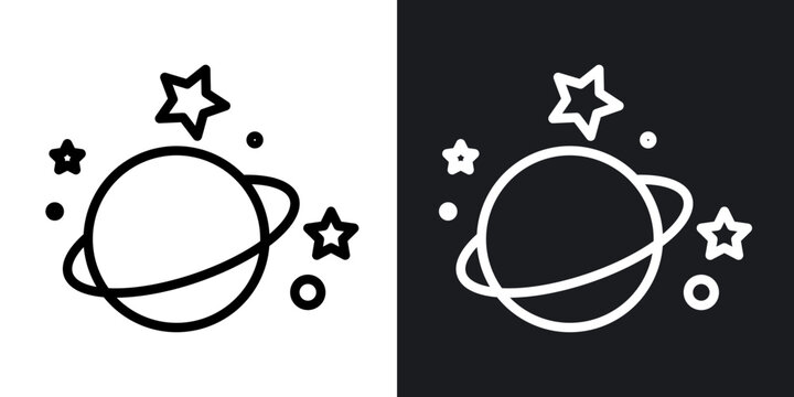 Planet saturn outlined icon vector collection.
