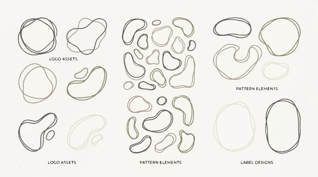 Collection of various line art shapes and patterns.
