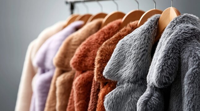 Luxurious faux fur coats display a spectrum of color
