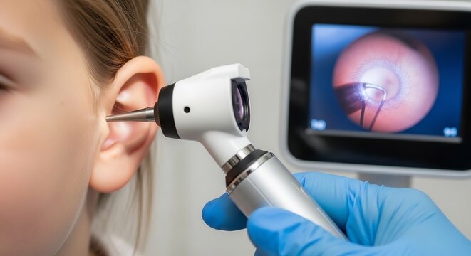Ear Examination with Otoscope: A Close-Up View of the Ear Canal.