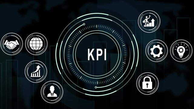 Dynamic kpi key performance indicator digital dashboard interface with animated business for corporate growth, strategic data analysis, financial success, and