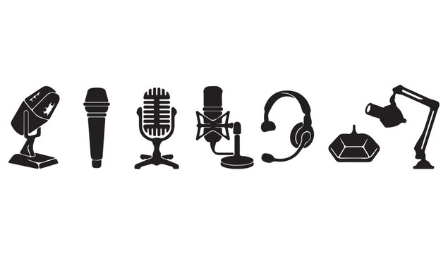 Podcasting and Streaming Equipment Icon Set