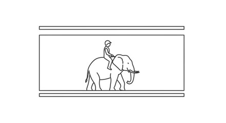 Fototapeta premium Line Art Elephant Riding with Rider in a Frame