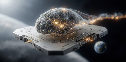 Fototapeta premium Artificial intelligence researcher observes glowing neural pathways in laboratory setting