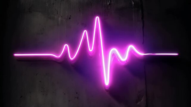 Neon heartbeat pulse line animated in cinematic motion against dark textured background