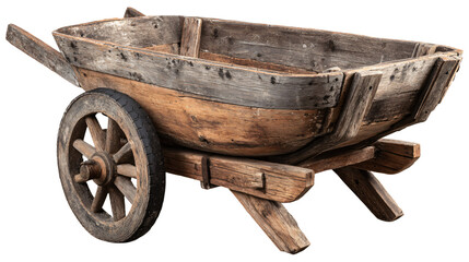 Authentic Wooden Wheelbarrow Isolated on Transparent Background for Design Projects © Mockups