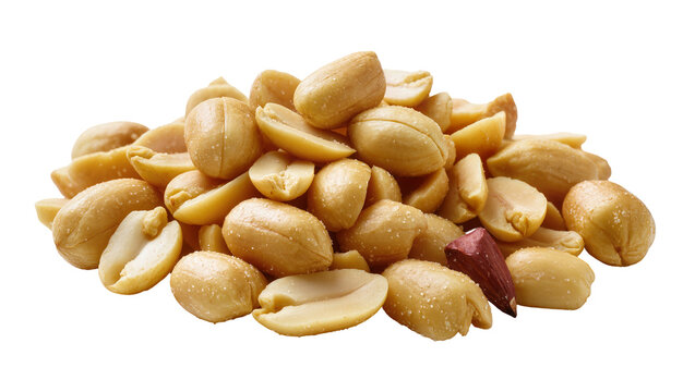 Pile of roasted salted peanuts, whole and halved