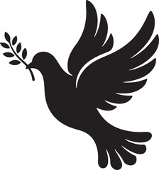 Obraz premium A dove flies with an olive branch in its beak outdoors.