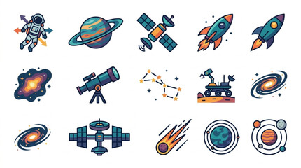 Collection of Space Icons and Illustrations. © Bugang