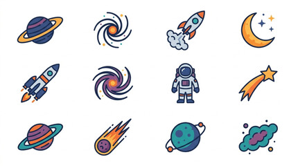 Collection of Space Icons and Illustrations. © Bugang