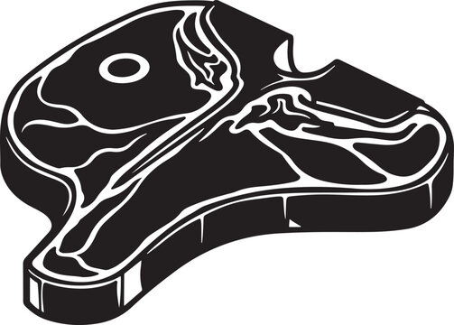A black and white illustration of a steak on a cutting board