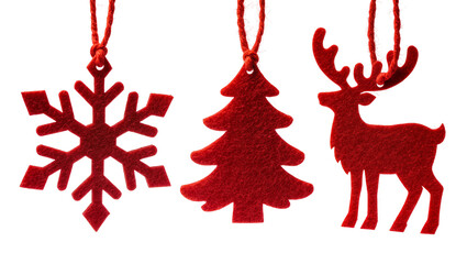 Red felt Christmas ornaments snowflake tree, reindeer © Elvin