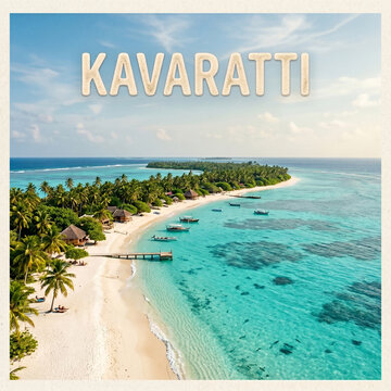Aerial View of Kavaratti Island, Lakshadweep with Turquoise Lagoon and White Sand Beach