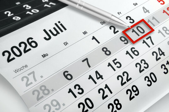 Deutscher Kalender Datum 10. Juli  2026 Freitag