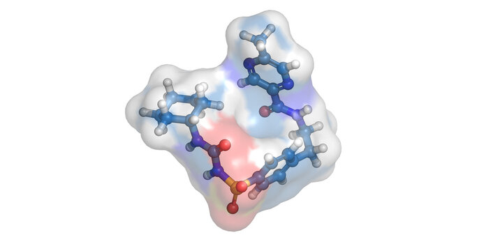 Glipizide, drug/sulfonylurea and channel blocker for type 2 diabetes, 3D molecule 4K